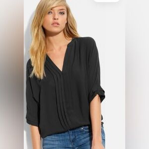 Joie Black Blouse with Mandarin Collar and Relaxed Fit